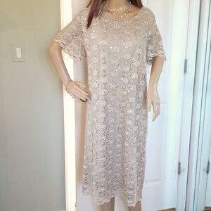 Vintage MSK sz 20 Champagne lace and sequined embellished elegant floral dress